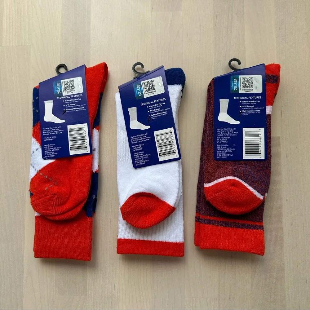 TCK UVA University of Virginia 3 Pairs Collegiate Crew Socks Bundle